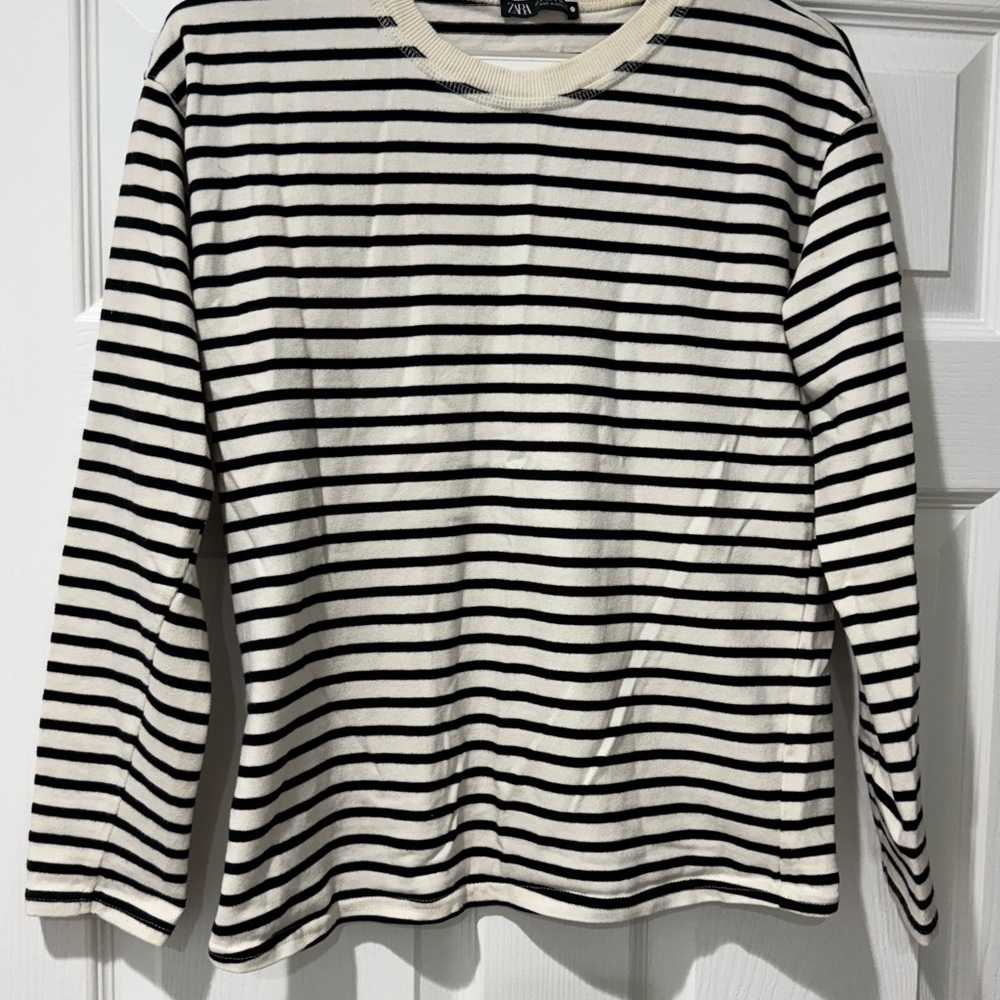 Zara Cream and Black Striped Top